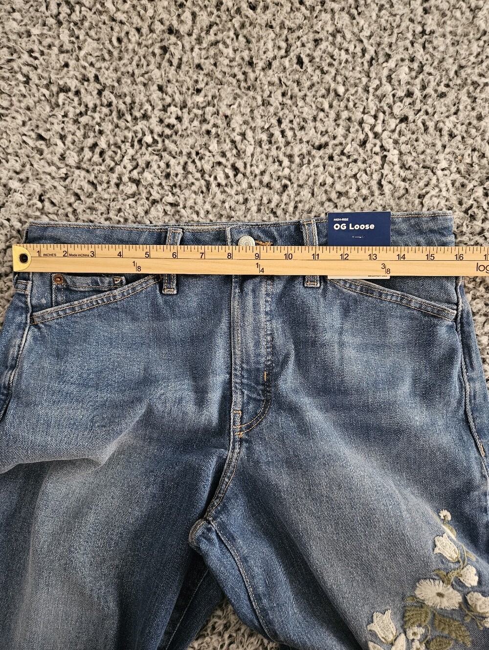 Old Navy High-Waisted OG Loose Jeans Sz 8 Straight Leg Embroidered Blue Women's - Picture 11 of 16